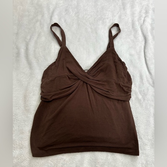 Active Brown Twist‎ Front Tank Top Sleeveless Casual Everyday - Picture 2 of 3